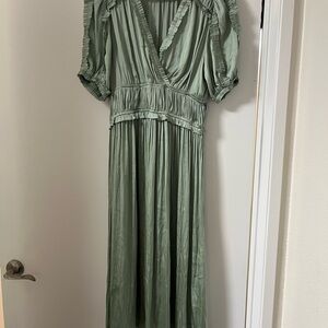 Current Air Green Pleated Puff Sleeve Sundress